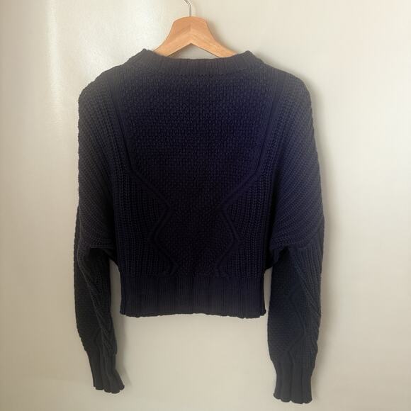 All : Row Sadie Knit Cropped Navy Textured Preppy Nautical Chunky Sweater Large - Picture 2 of 7